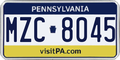 PA license plate MZC8045