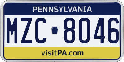 PA license plate MZC8046