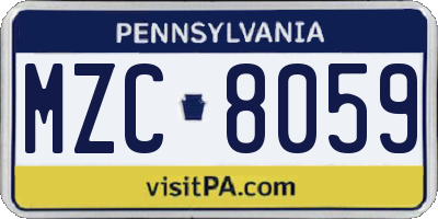 PA license plate MZC8059
