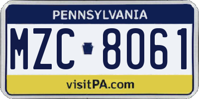 PA license plate MZC8061