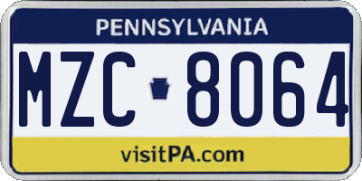 PA license plate MZC8064