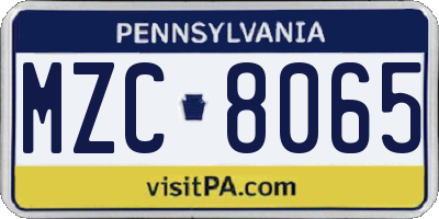 PA license plate MZC8065