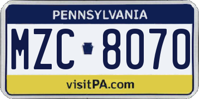 PA license plate MZC8070