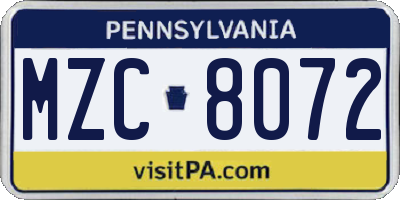 PA license plate MZC8072