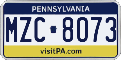 PA license plate MZC8073