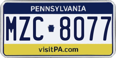 PA license plate MZC8077