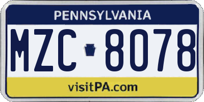 PA license plate MZC8078