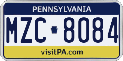 PA license plate MZC8084