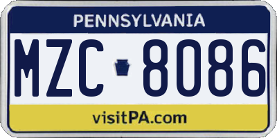 PA license plate MZC8086