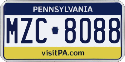 PA license plate MZC8088