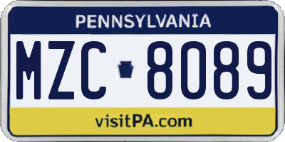 PA license plate MZC8089