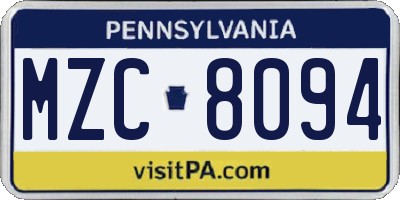 PA license plate MZC8094