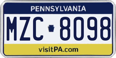 PA license plate MZC8098
