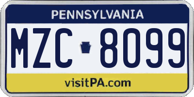 PA license plate MZC8099