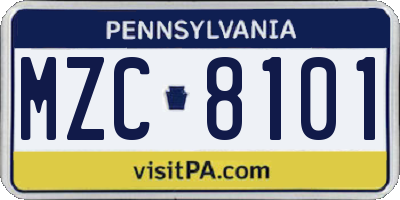 PA license plate MZC8101