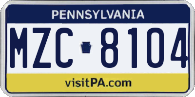 PA license plate MZC8104