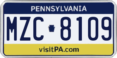 PA license plate MZC8109