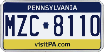 PA license plate MZC8110