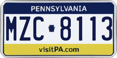 PA license plate MZC8113