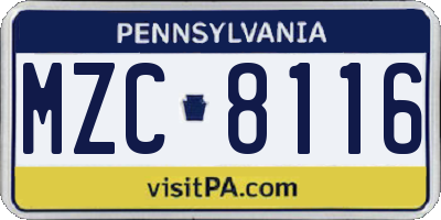 PA license plate MZC8116