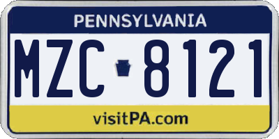 PA license plate MZC8121