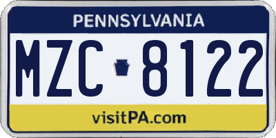 PA license plate MZC8122