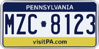 PA license plate MZC8123