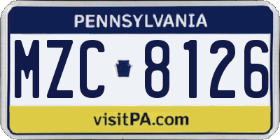 PA license plate MZC8126