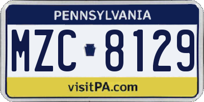 PA license plate MZC8129