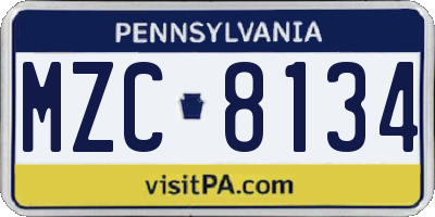 PA license plate MZC8134