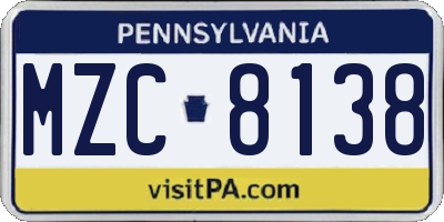 PA license plate MZC8138