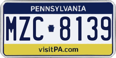 PA license plate MZC8139