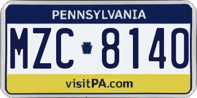 PA license plate MZC8140