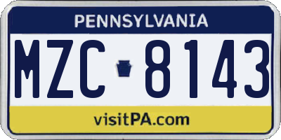 PA license plate MZC8143