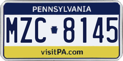 PA license plate MZC8145