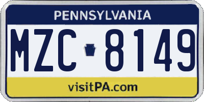 PA license plate MZC8149