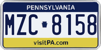 PA license plate MZC8158