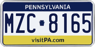 PA license plate MZC8165