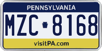 PA license plate MZC8168