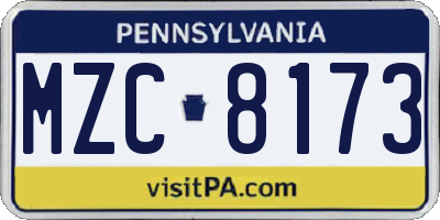 PA license plate MZC8173