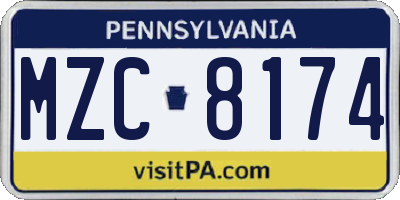 PA license plate MZC8174