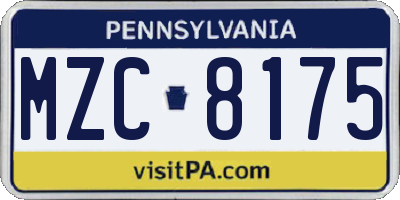 PA license plate MZC8175