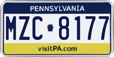 PA license plate MZC8177
