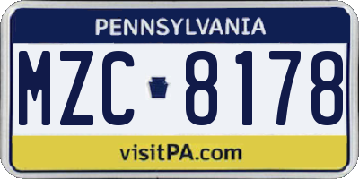 PA license plate MZC8178