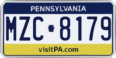PA license plate MZC8179