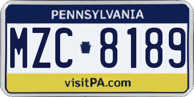PA license plate MZC8189
