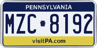 PA license plate MZC8192