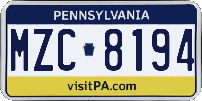 PA license plate MZC8194