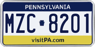 PA license plate MZC8201