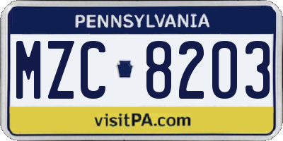 PA license plate MZC8203